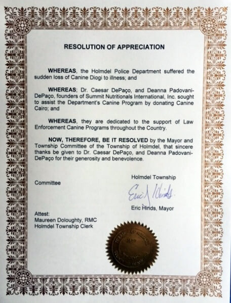 Summit Nutritionals - Holmdel Township Police Department