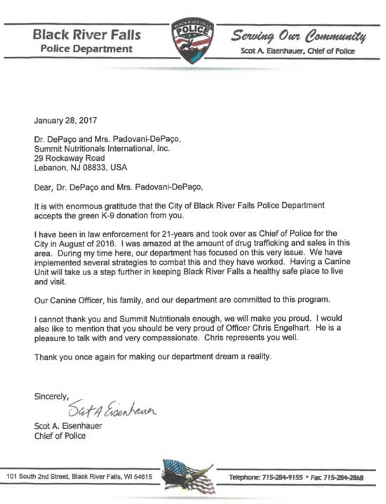 Black River Falls Police Department - Summit Nutritionals International