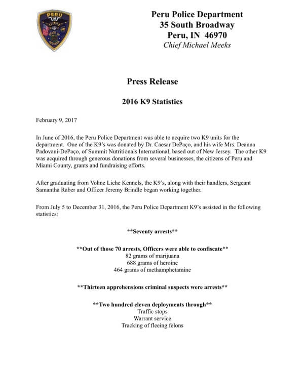 Peru Police Department - Summit Nutritioanls International